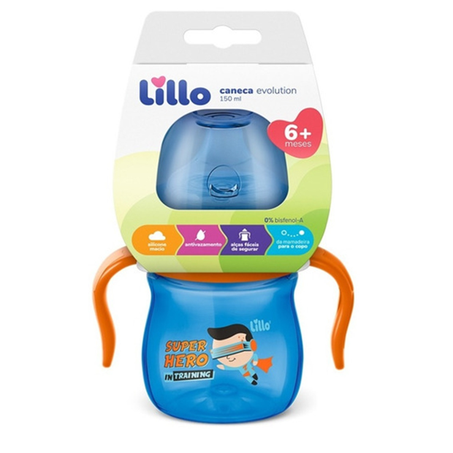 Caneca evolution aprendizado com alça azul lillo 150ml