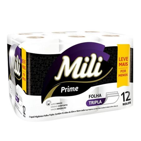PAPEL HIGIÊNICO FOLHA TRIPLA MILI COM 12 ROLOS