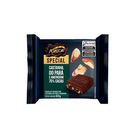 CHOCOLATE BARRA ARCOR TAB ESP 70% CACAU AMARGO 60G