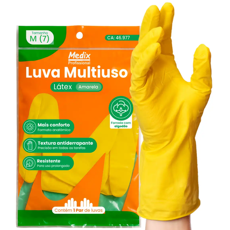 LUVA MULTIUSO LÁTEX MEDIX AMARELA TAM G