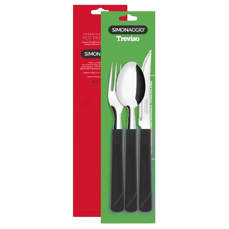 Kit Talheres Treviso Sortido Preto 3 Peças