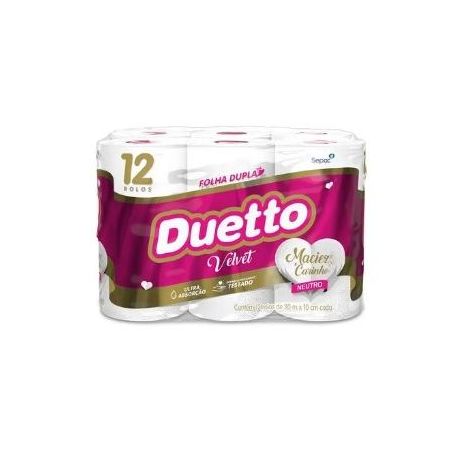 PAPEL HIGIENICO DUETTO FOLHA DUPLA VELVET 30M 12UN