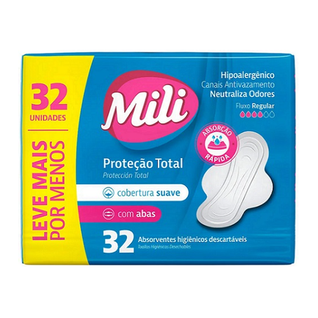 ABSORVENTE C/ABAS C/32UN PROTEÇÃO TOTAL SUAVE MILI