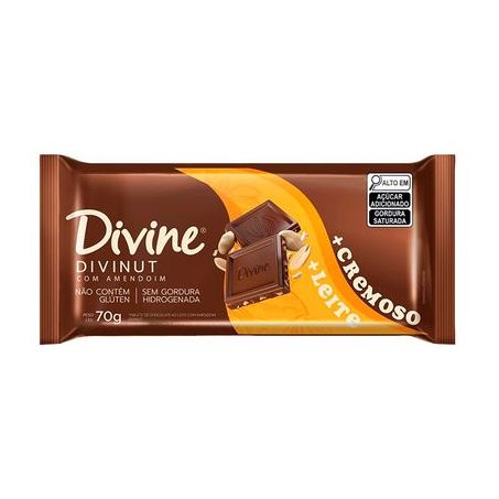BARRA CHOCOLATE DIVINE AO LEITE COM AMENDOIM 70G