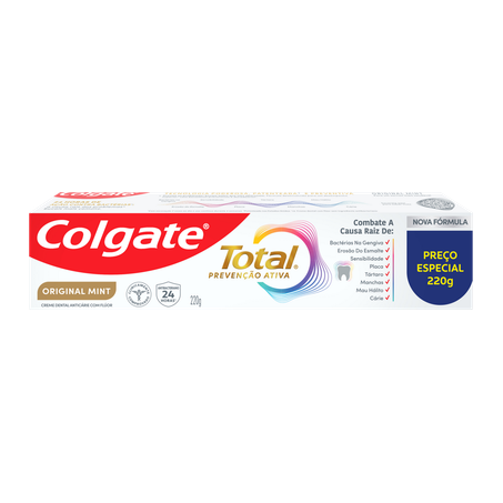 CREME DENTAL COLGATE TOTAL PREVENÇÃO ATIVA ORIGINAL MINT PREÇO ESPECIAL 220G