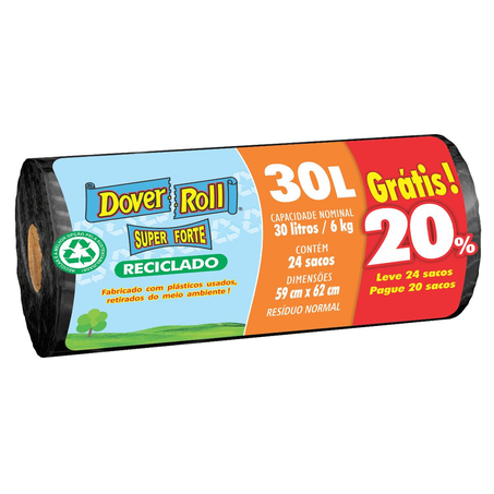 Saco para Lixo Dover Roll 30 Litros - Reciclado - Rolo
