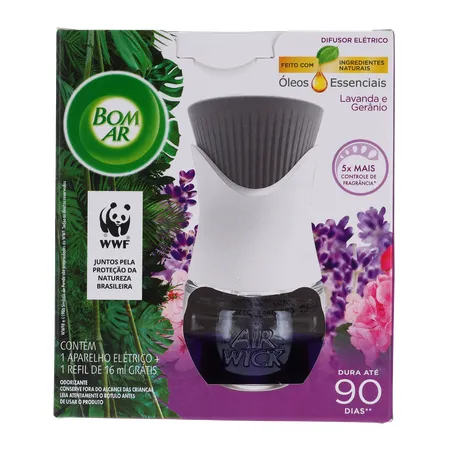 Purificador de Ar Elétrico Bom Ar 16ml - Doces Dias de Lavanda - Aparelho - Grátis 1 Refil