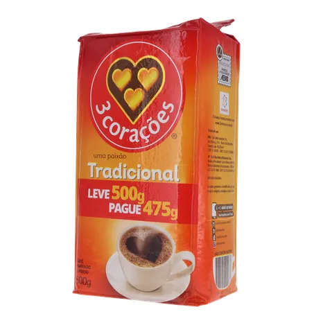 Cafe 3 coracoes tradicional vacuo lv500g pg 475g 360-3