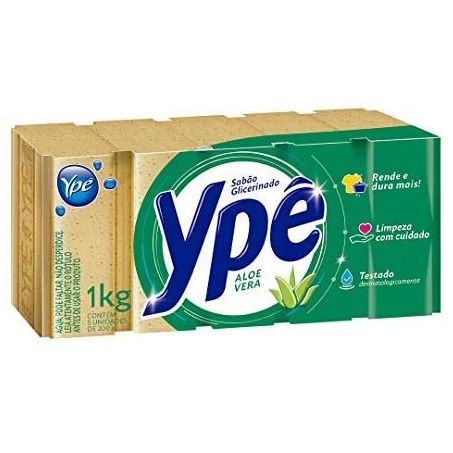 SABAO EM BARRA GLICERINADO ALOE VERA YPE 1KG CONTEM 5 UNIDADES