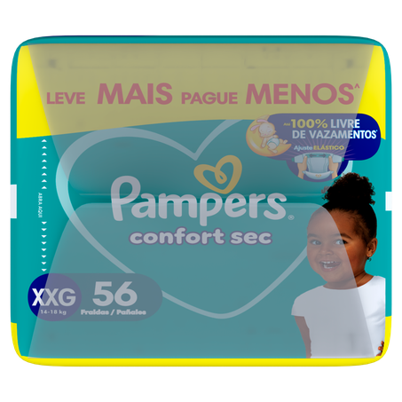 Fralda Descartável Infantil Pampers Confort Sec XXG Pacote 56 Unidades Leve Mais Pague Menos 360-4