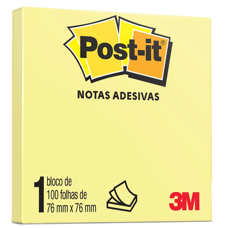Esc bloco recado post it adesivo 76x76mm c/100f amarelo