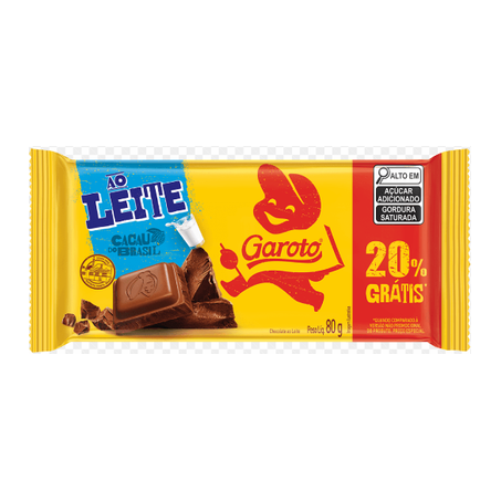 CHOC.GAROTO 80G AO LEITE 20% GTS 