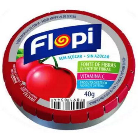 Bala flopi lata sem acucar cereja 40g