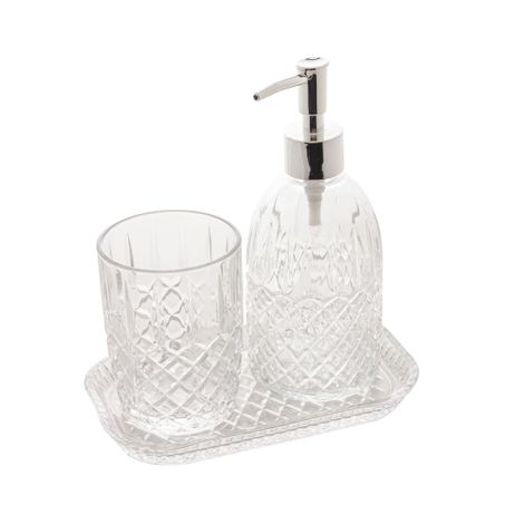 Conjunto banheiro lyor diamante vidro prata caixa com 3 peças