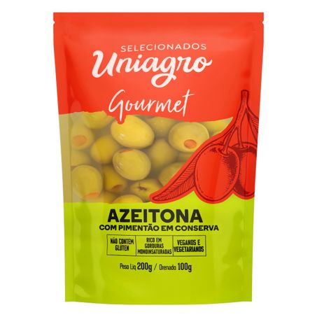 AZEITONA VERDE EM CONSERVA RECHEIO PIMENTÃO UNIAGRO GOURMET