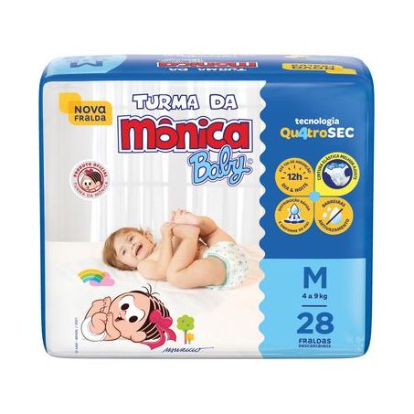 Fralda Descartável Turma Da Mônica Baby M Pacote 28 Unidades