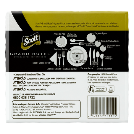 GUARDANAPO DE PAPEL SCOTT GRAND HOTEL 50 UNIDADES FOLHA DUPLA 360-1