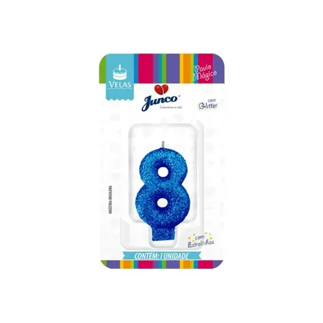 Vela Aniversario Junco Mini Glitter N8 Azul