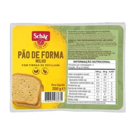 Pão Forma Milho Sem Glúten Schar 200g