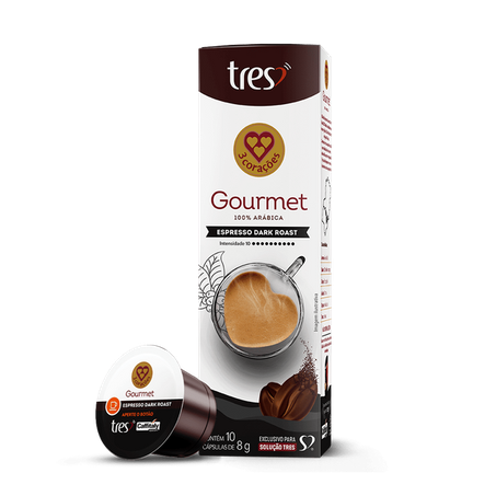 Café em cápsulas gourmet dark roast 3 corações 8g c/10