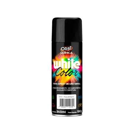 Tinta Orbi Química White Color Preto Brilhante Spray 340ml