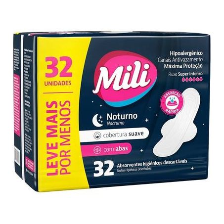 Absorvente Mili Noturno Suave com Abas 32UN