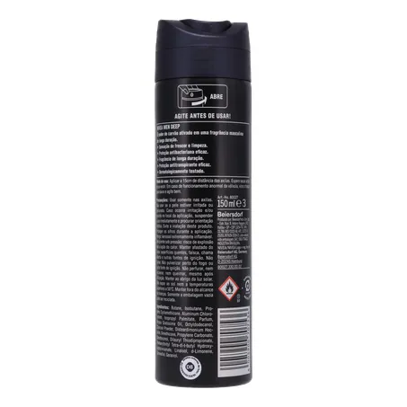 DESOD.NIVEA AERO 150ML DEEP CARVAO ATIVO MASC 360-18