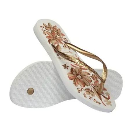 Chinelo Havaianas Feminino Slim Organic Branco/Ouro 35/36