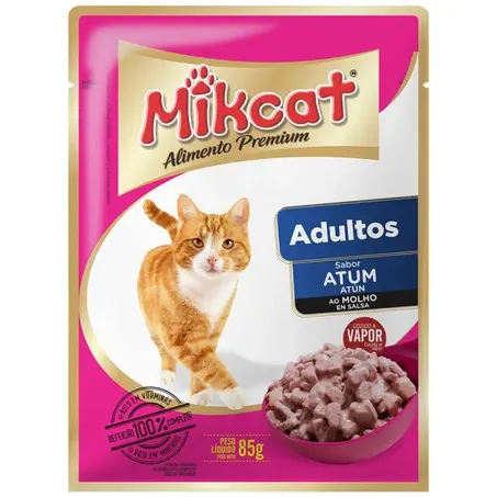 RACAO UMIDA PARA GATOS MIKCAT ADULTO 85G ATUM
