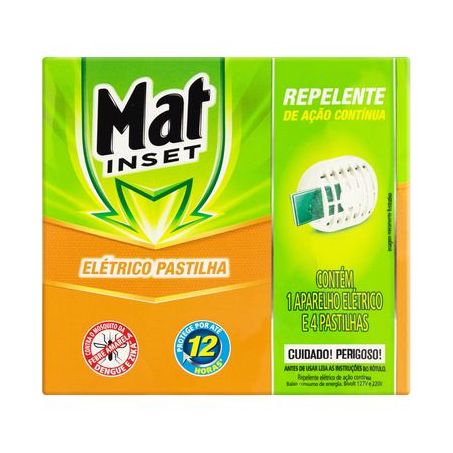 Kit Repelente Elétrico Pastilha Mat Inset 1 Aparelho + Pastilhas Proteção por 4 Noites Caixa 4un