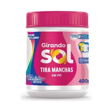 Tira-Manchas Pó Roupas Brancas e Coloridas Girando Sol Pote 400g