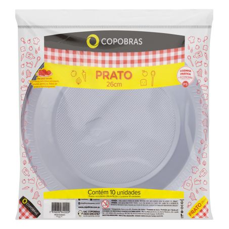 Prato descartável branco copobras 26cm 10 unidades