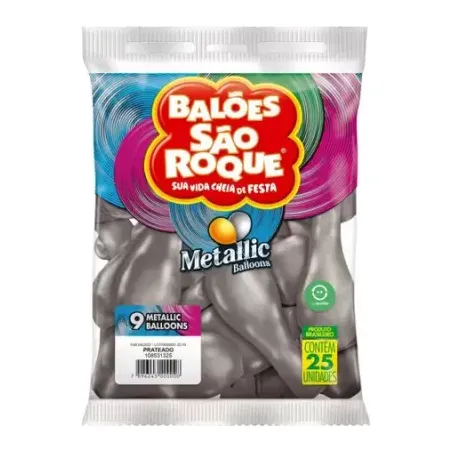 BALAO SAO ROQUE METALIZADO Nº9 PRATA C/25         