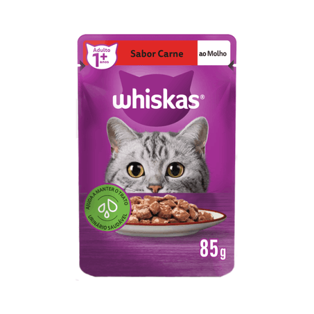 Alimento para Gatos Adultos Whiskas Carne Ao molho Sachê 85gr