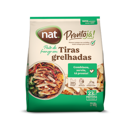 Peito de frango em tiras grelhado Nat Pronto Já congelado 400g