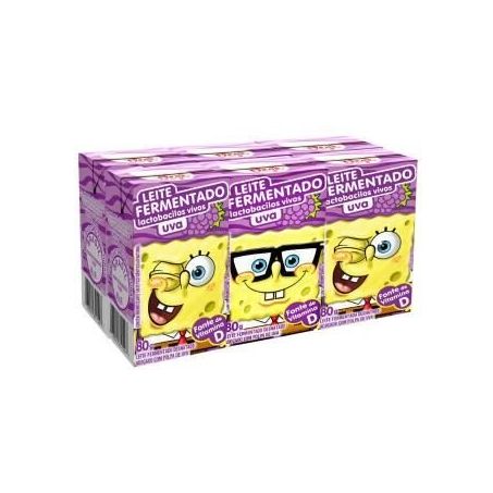 Leite Fermentado Elegê Bob Esponja Uva 80ml Com 6un 
 