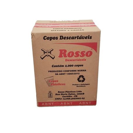 COPO PLÁSTICO PS 180ML TRANSLÚCIDO C/2500UN ROSSO