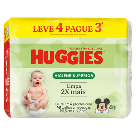 Toalhinha Umedecida Huggies Clean - Com 48 Toalhinhas - Leve 4, Pague 3