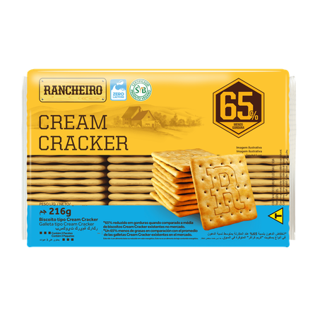 Biscoito rancheiro cream cracker - 65% de gordura 216g