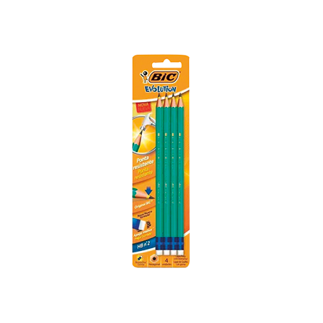 LÁPIS PRETO BIC EVOLUTION C/BORRACHA C/4