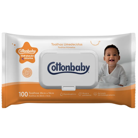 Toalha umedecidas cottonbaby hidrata intensa 20x13 100un flip top