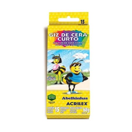Giz cera curto acrilex com 15 unidades
