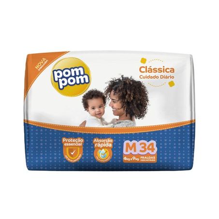 Fralda pom pom economica m c/34un