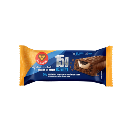 Barra de Proteína 3 Corações Cappuccino Cookies 'n' Cream 50g