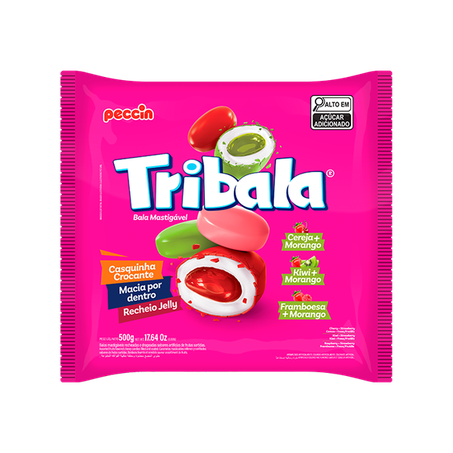 Bala Peccin Tribala Morango Sortida Pacote 500g 