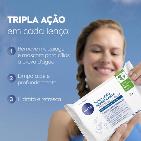 Lenço Umedecido Facial NIVEA 3 em 1 Biodegradáveis 25 Unidades 360-2