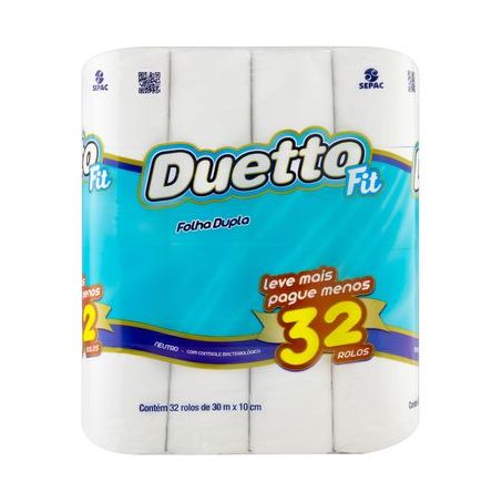 Papel Higiênico Duetto Folha Dupla Neutro Fit Pacote 32 Rolos 30m X 10cm
