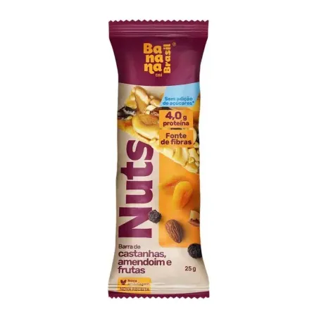 Barra Banana Brasil 25g Nuts Castanhas Amendoim Frutas Vermelhas