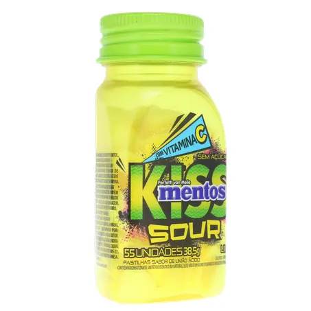 Pastilha Mentos Kiss Suor Limão Ácido Frasco com 55un - 38.5gr 360-32