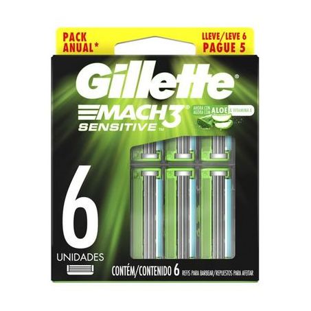 Carga de Aparelho para Barbear Gillette Mach3 Sensitive Leve 6 Pague 5 Unidades